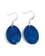 Load image into Gallery viewer, Blue Hand Painted Marbleized Mini Oval Earrings
