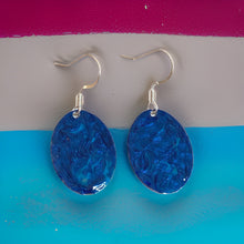 Load image into Gallery viewer, Blue Hand Painted Marbleized Mini Oval Earrings
