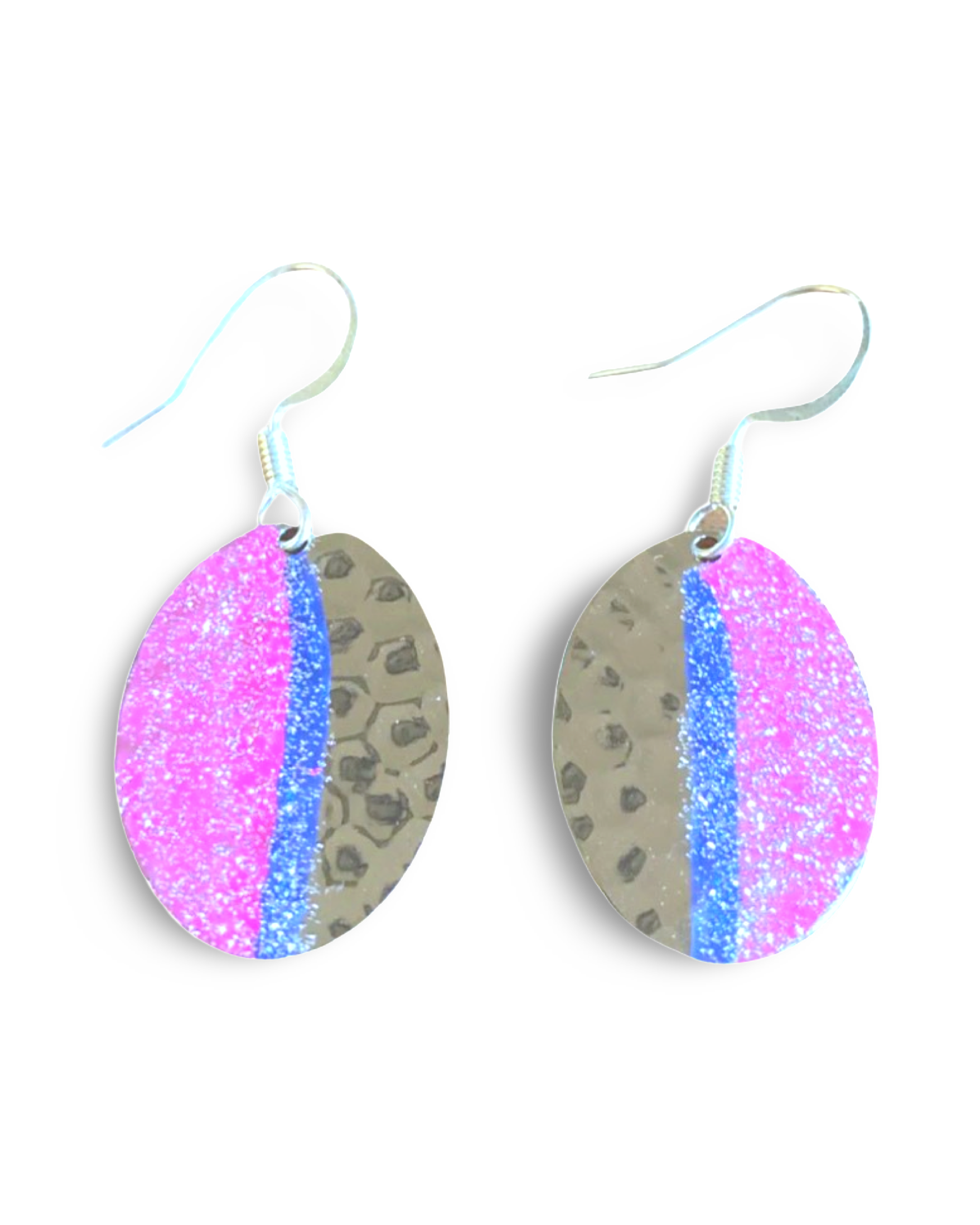 Art Deco Hand Painted Pink & Blue Mini Oval Earrings