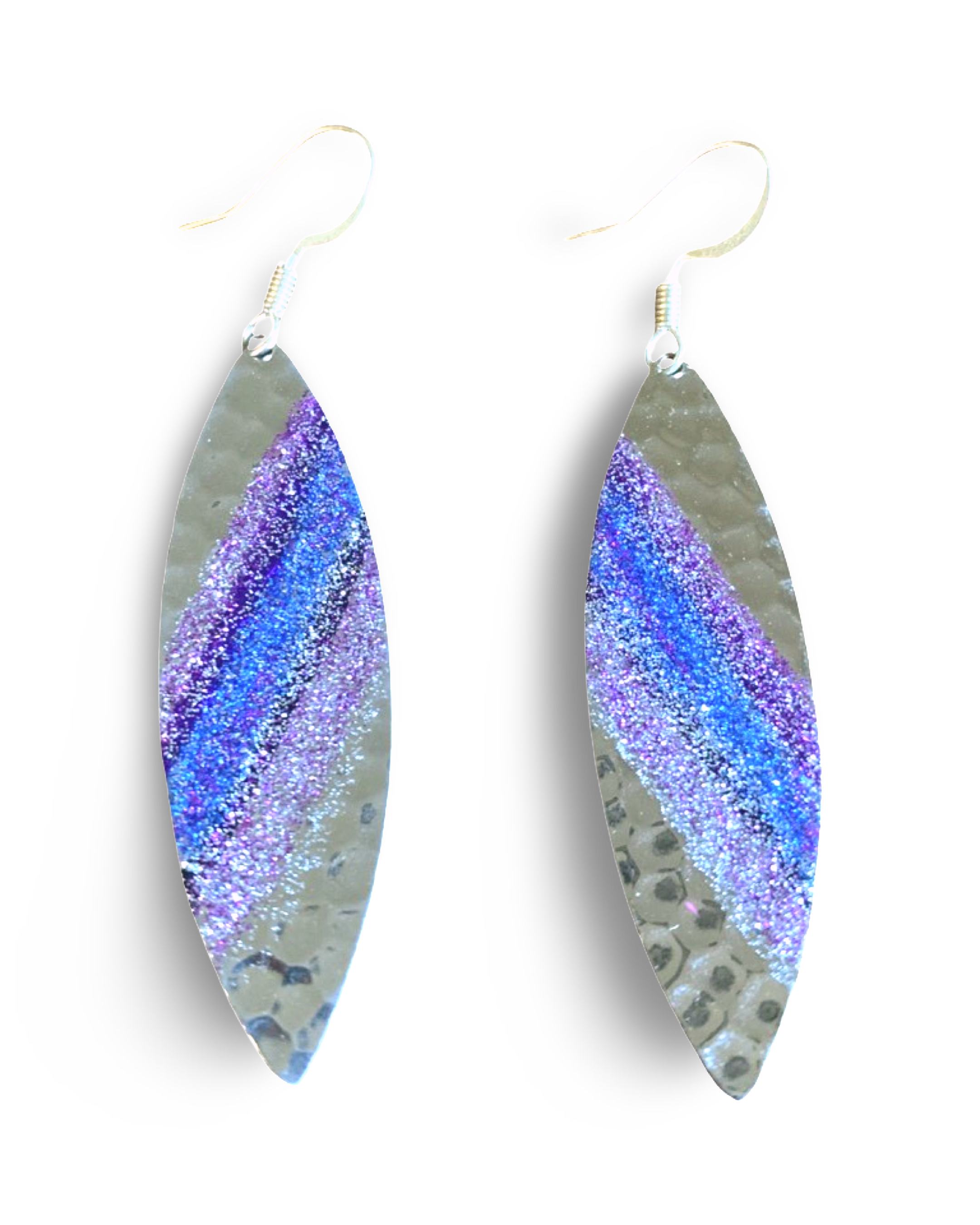 Art Deco Hand Painted Purple & Blue Navette Earrings