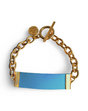 Load image into Gallery viewer, Baby Blue Leather and Chain ID Toggle Bracelet by The Urban Charm
