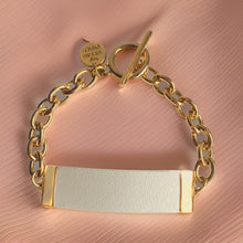 Load image into Gallery viewer, White Genuine Leather and Chain ID Charm Toggle Bracelet
