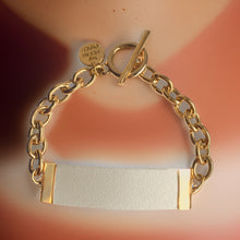 Load image into Gallery viewer, White Genuine Leather and Chain ID Charm Toggle Bracelet
