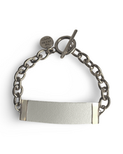 Load image into Gallery viewer, White Genuine Leather and Chain ID Charm Toggle Bracelet
