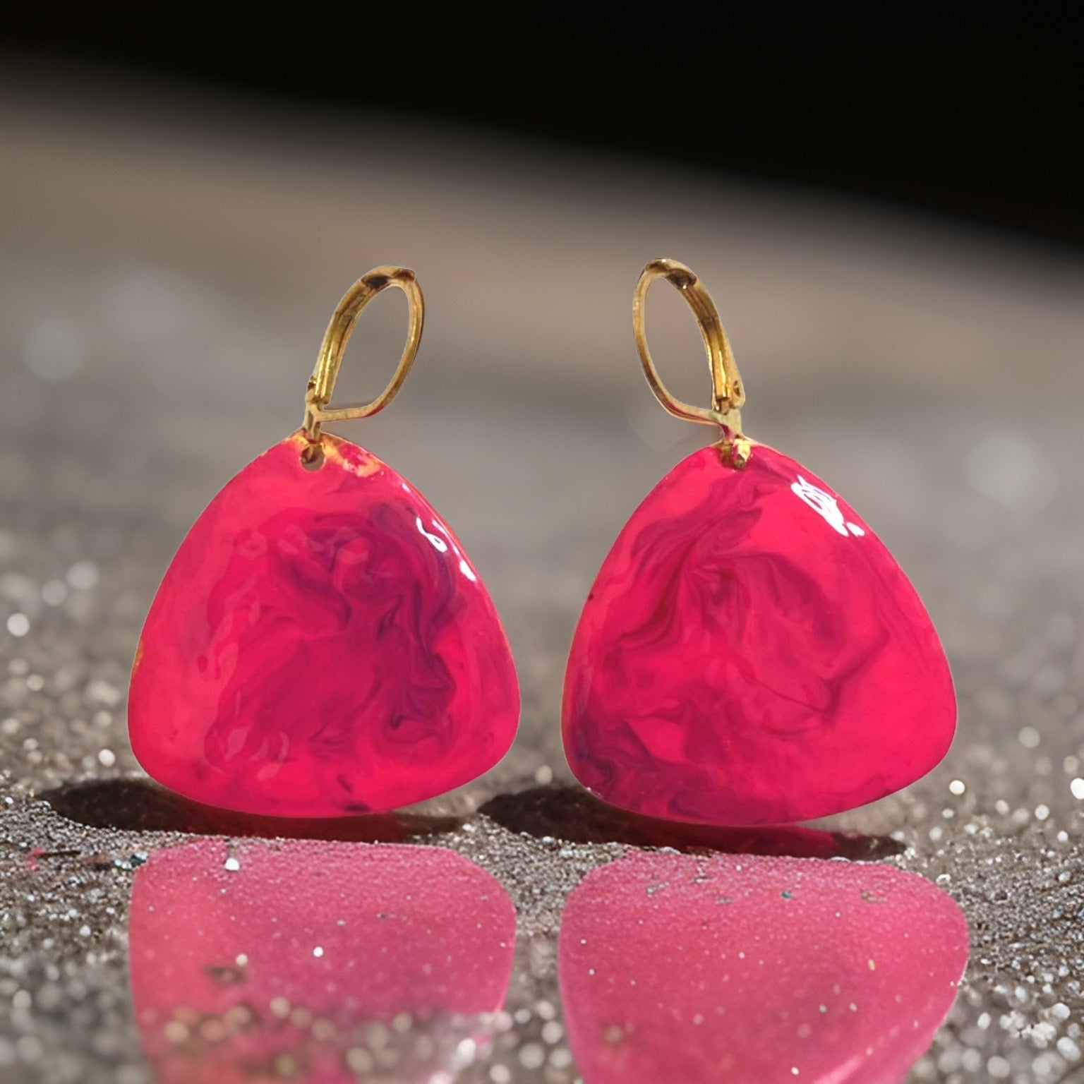 Pink & Purple Hand Painted Marbleized Guitar Pick Earrings