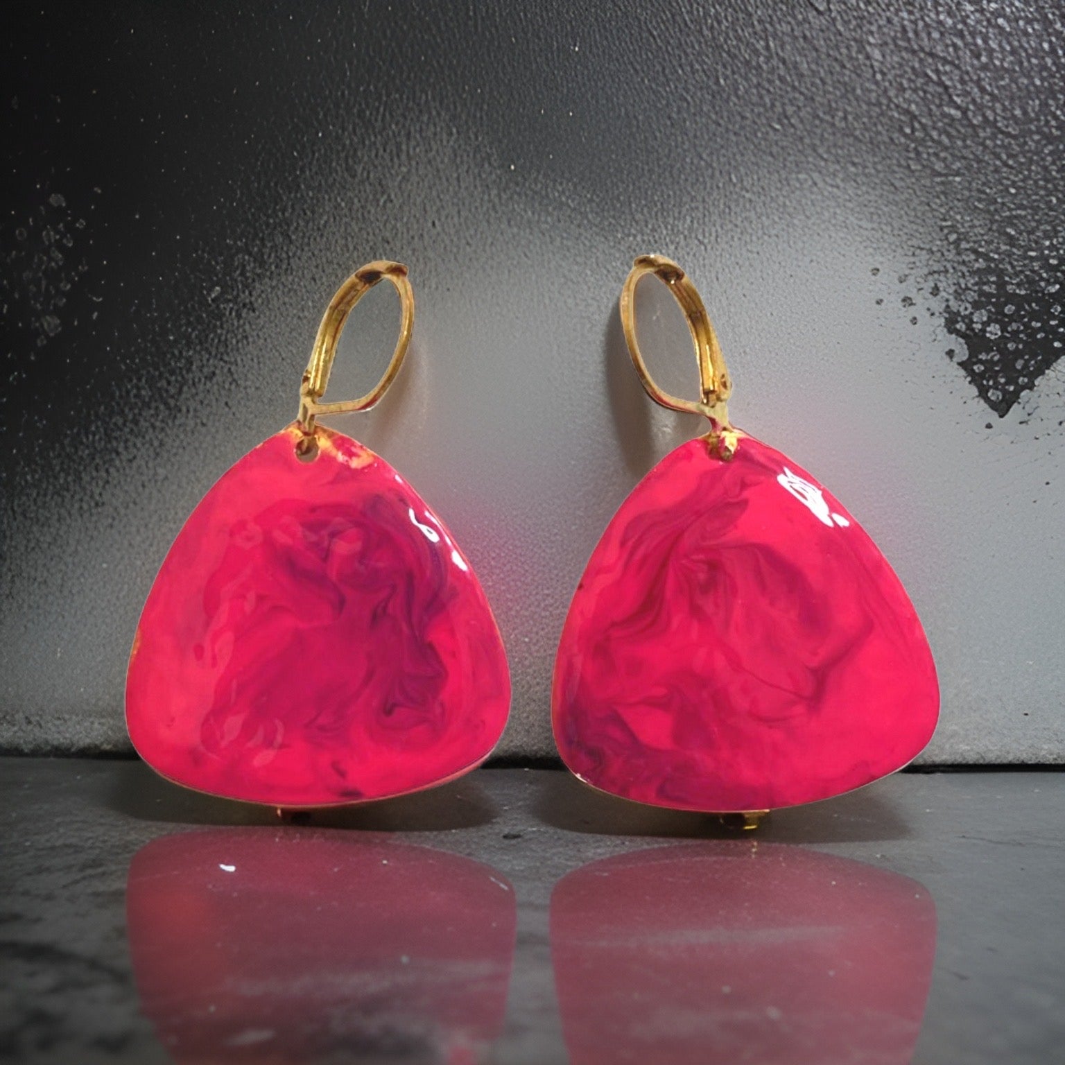 Pink & Purple Hand Painted Marbleized Guitar Pick Earrings