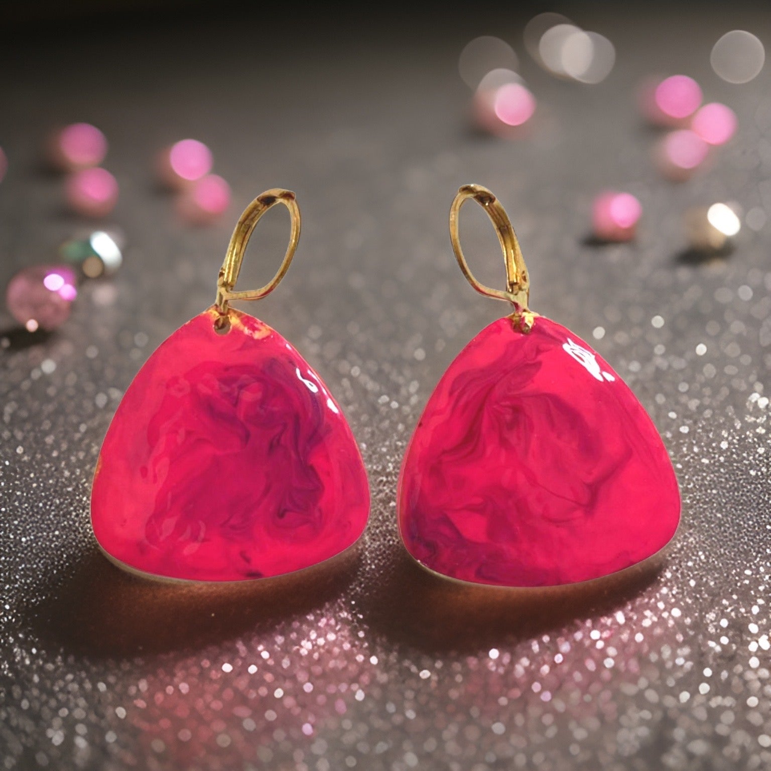 Pink & Purple Hand Painted Marbleized Guitar Pick Earrings