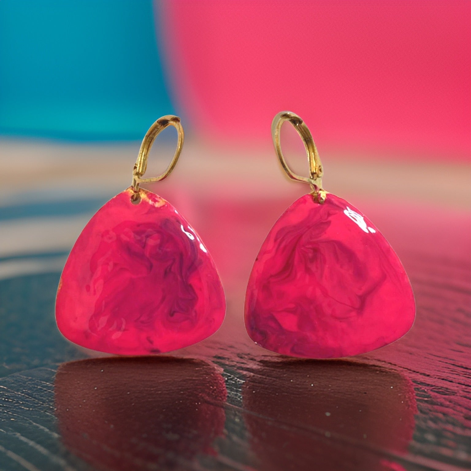 Pink & Purple Hand Painted Marbleized Guitar Pick Earrings