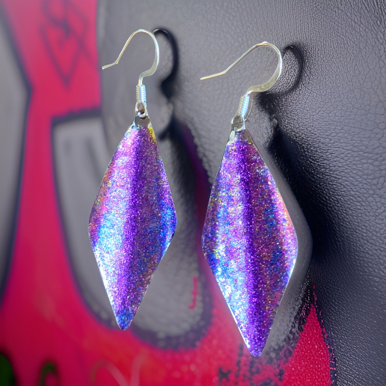 Art Deco Hand Painted Purple Blue Wavy Earrings