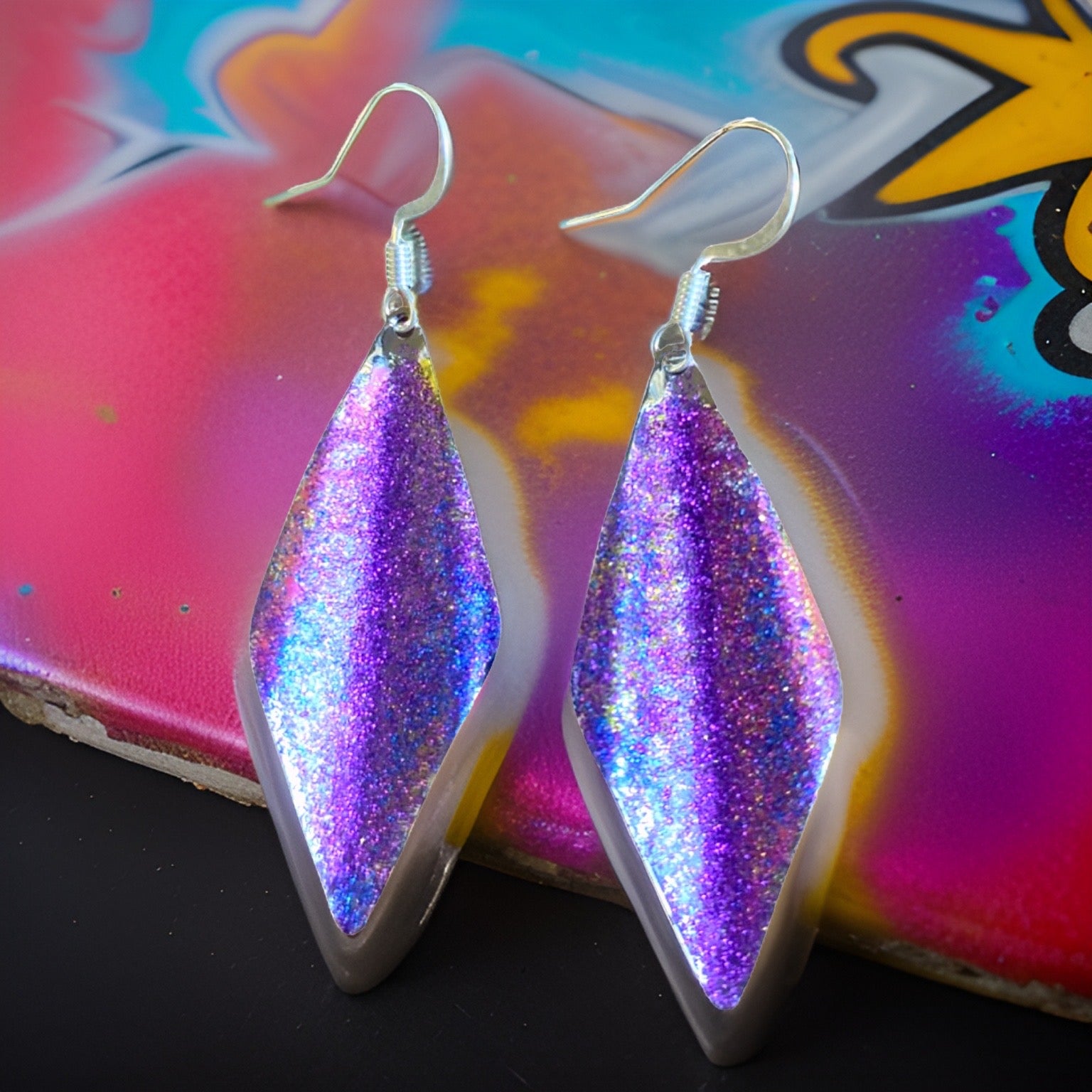 Art Deco Hand Painted Purple Blue Wavy Earrings