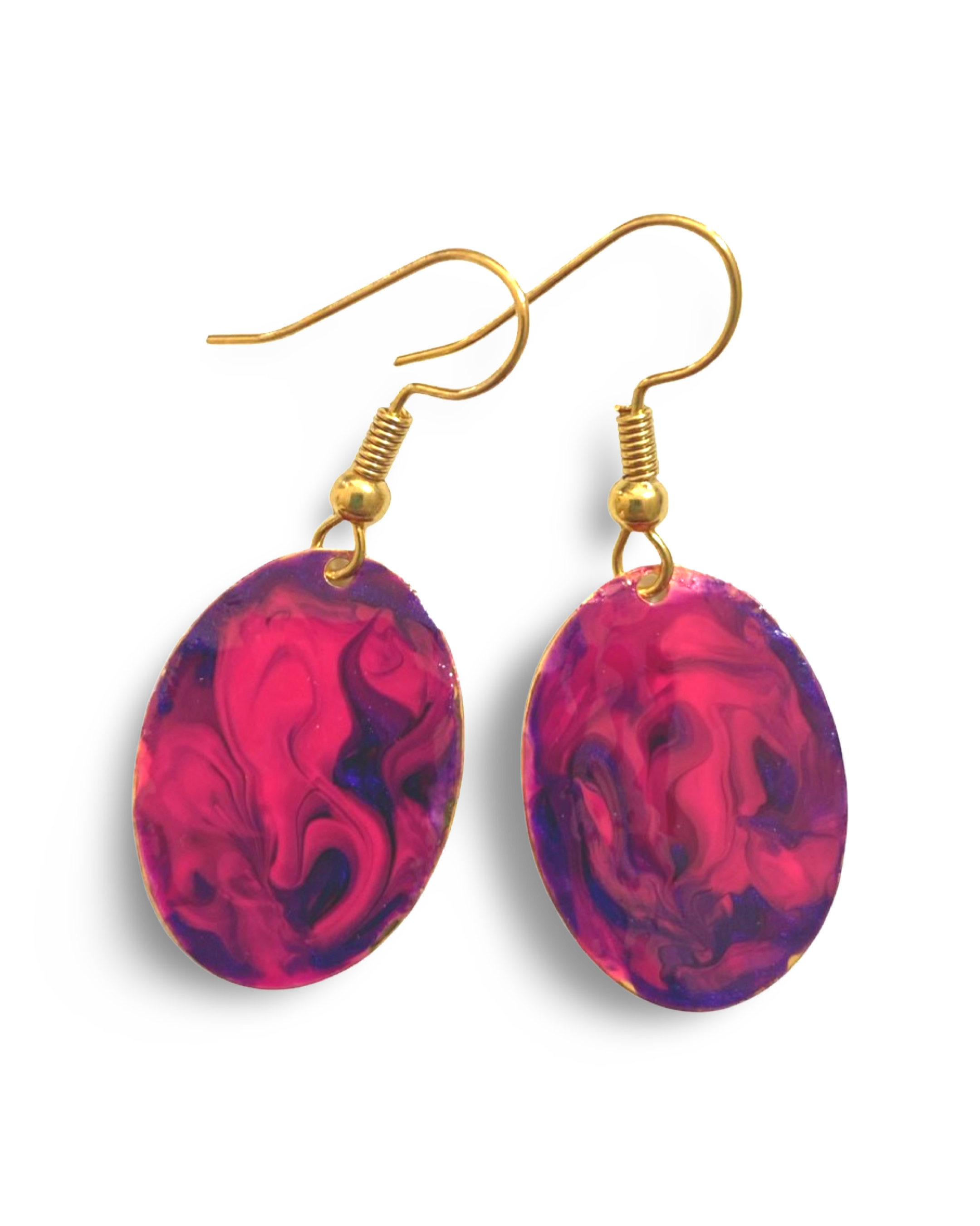 Purple Hand Painted Marbleized Mini Oval Earrings