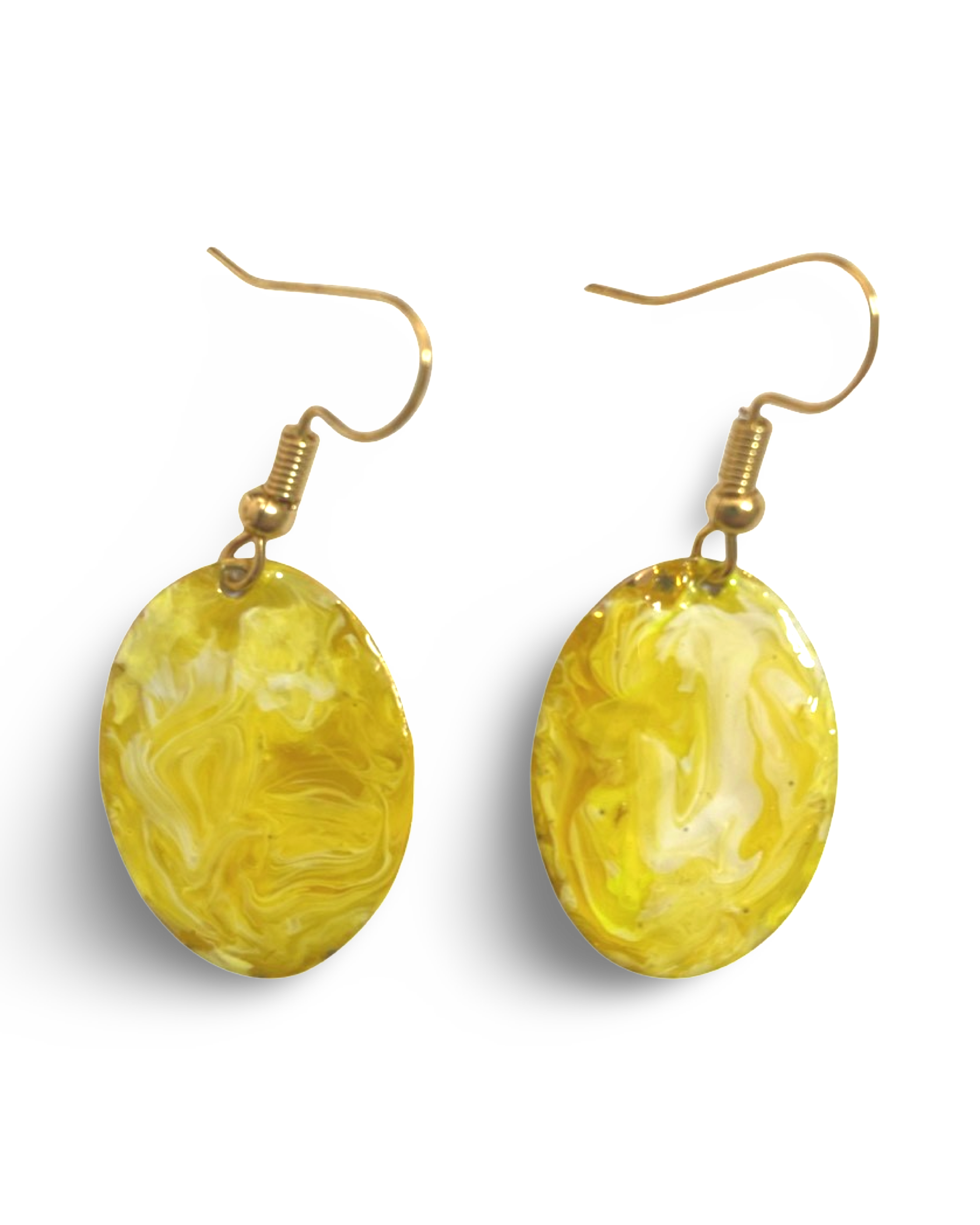 Yellow Hand Painted Marbleized Mini Oval Earrings