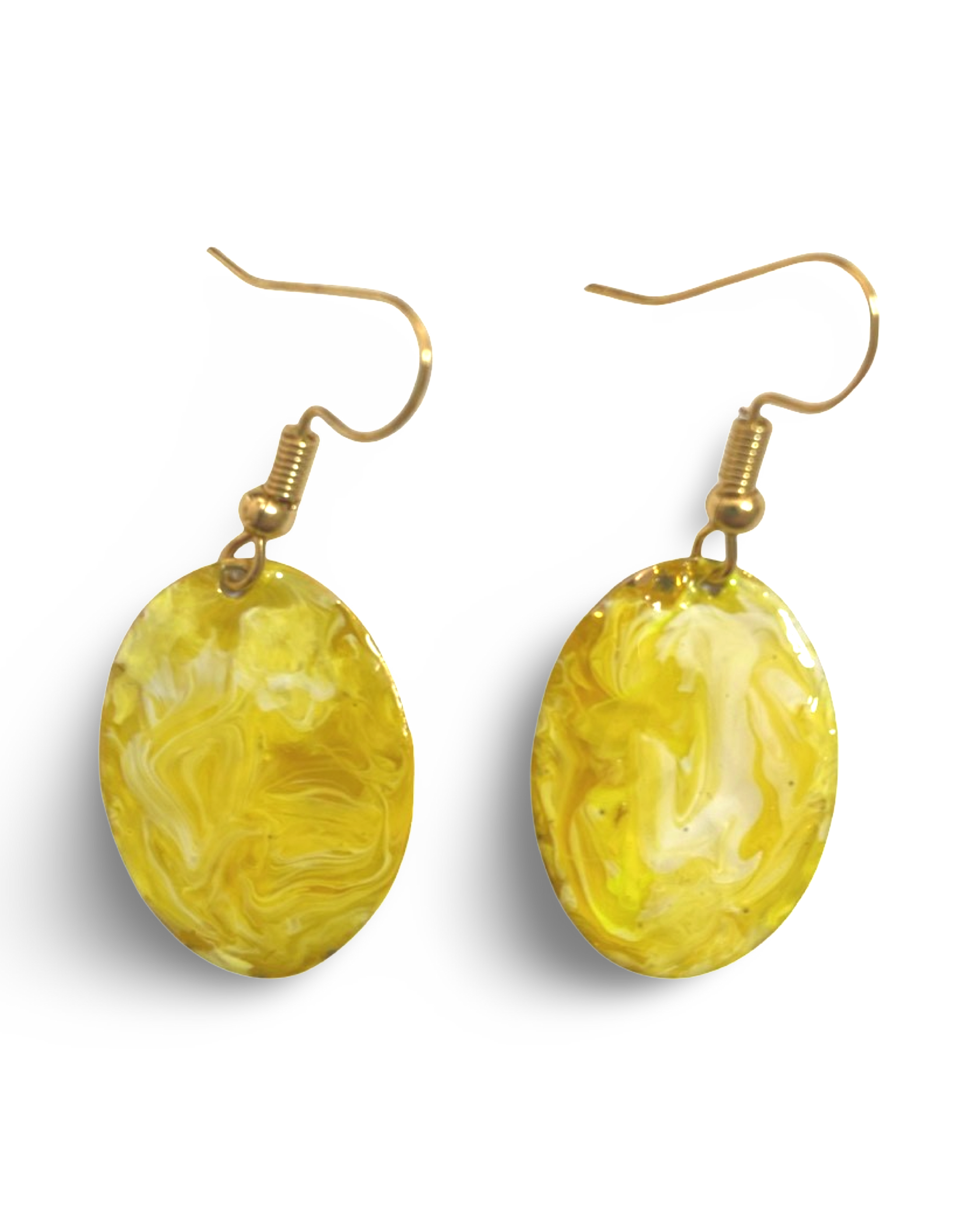 Yellow Hand Painted Marbleized Mini Oval Earrings