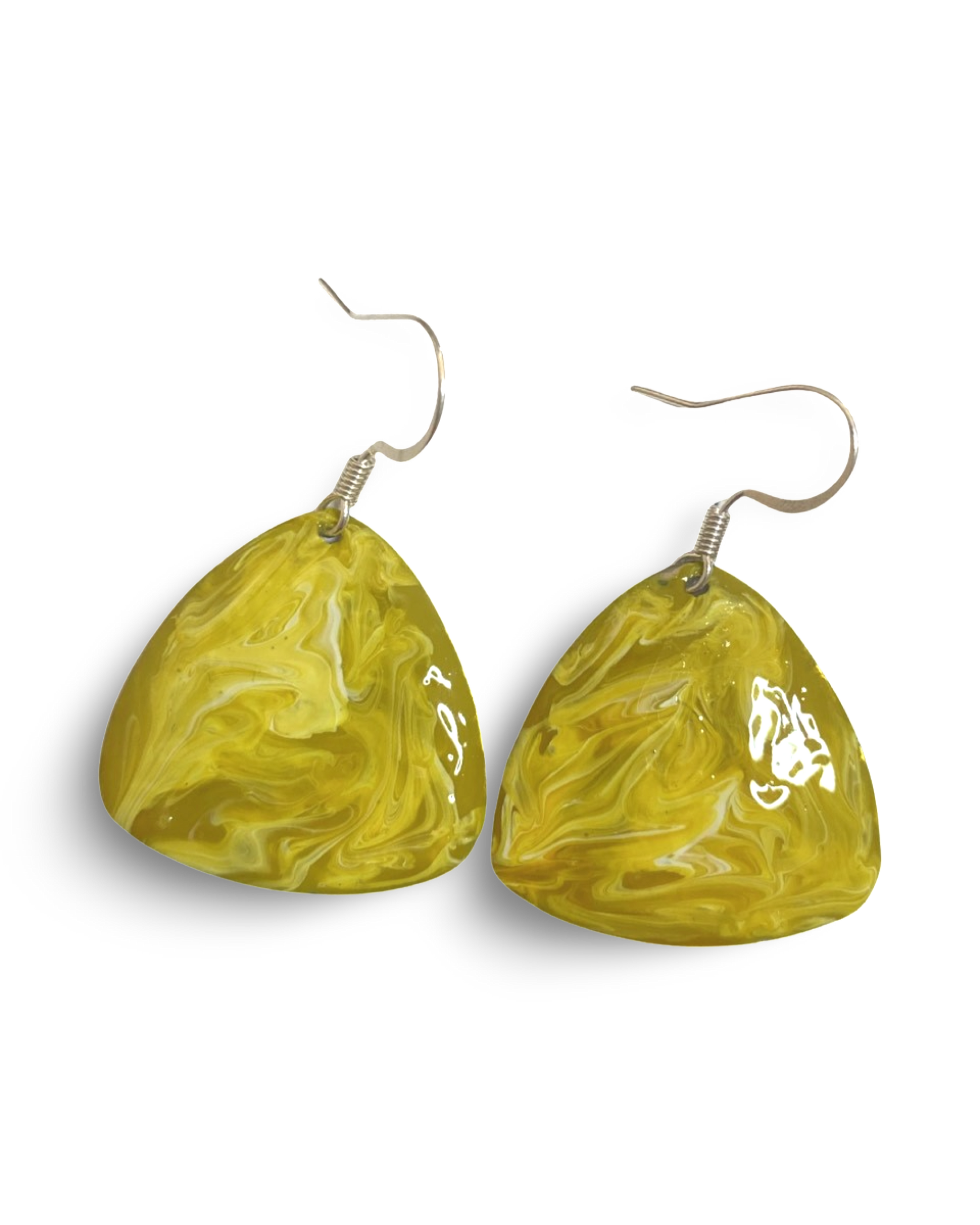 Yellow & White Hand Painted Marbleized Guitar Pick Earrings