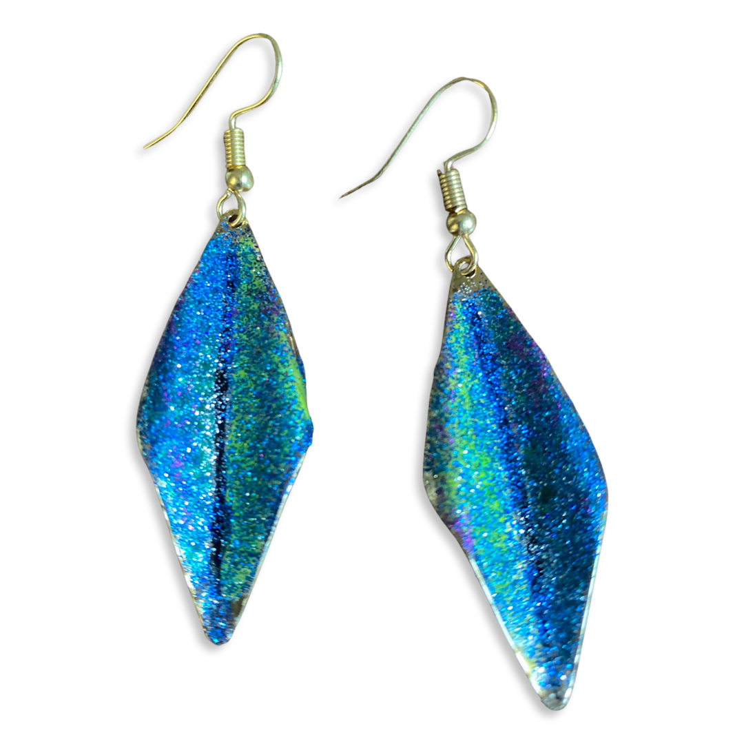 Art Deco Hand Painted Blue Green Wavy Earrings