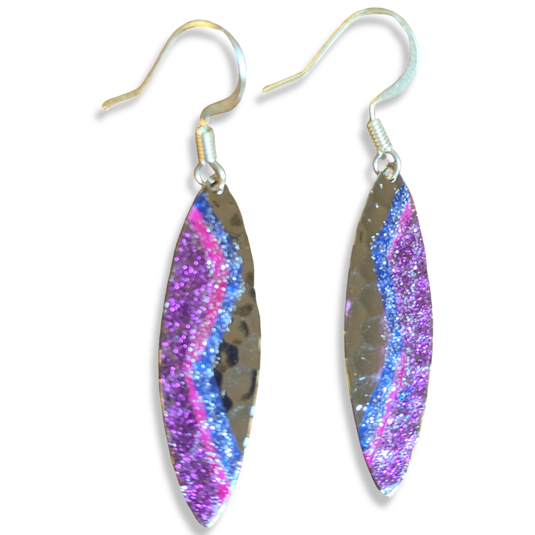 Art Deco Hand Painted Purple Mini Navette Earrings