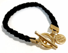 Load image into Gallery viewer, Black Vegan Leather Strength Friendship Bracelet by The Urban Charm
