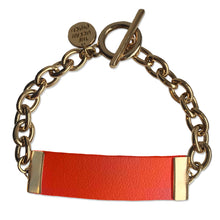 Load image into Gallery viewer, Orange Leather and Chain ID Toggle Bracelet

