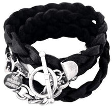 Load image into Gallery viewer, Silver Chain Black Braided Four Wrap Genuine Leather Bracelet by The Urban Charm
